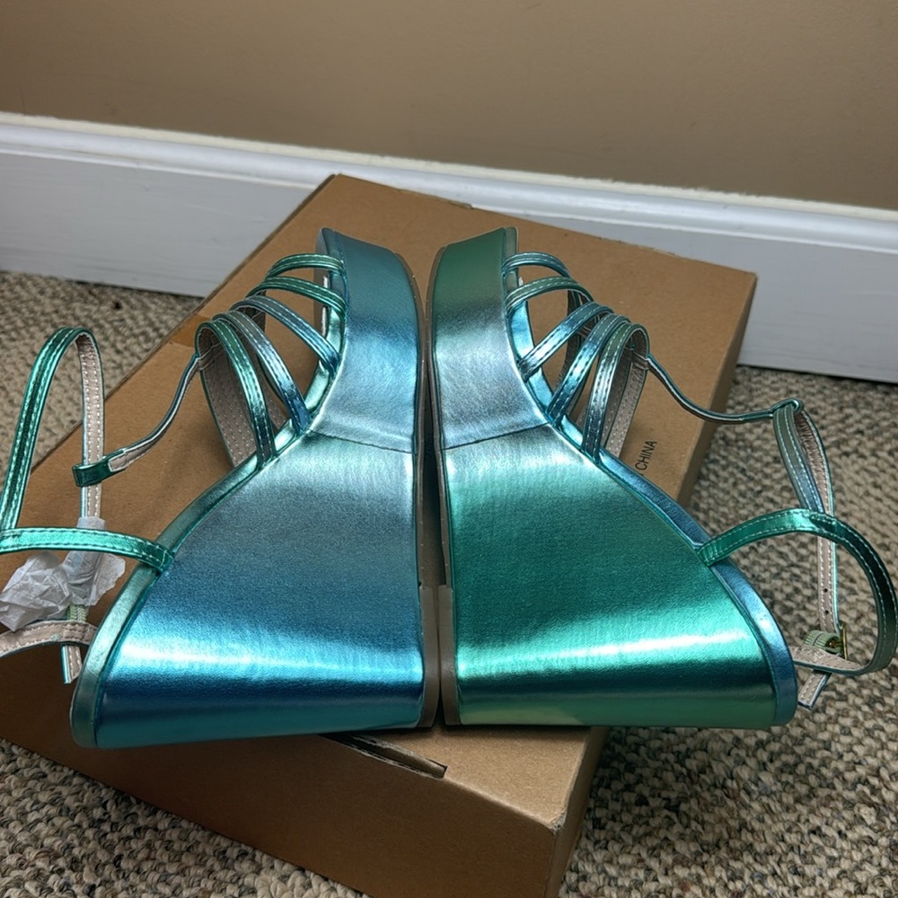 NWOT - Kenneth Cole New York, Celia Platform Wedges, Ocean Blue/Green, 6.5 - Picture 4 of 16